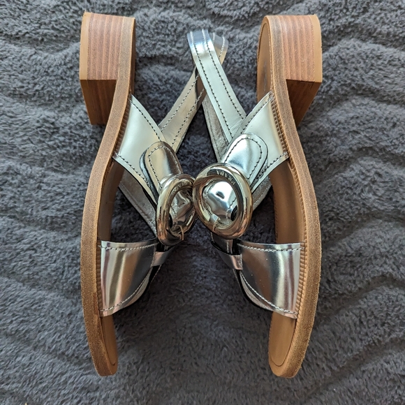 Authentic Prada Silver Leather Slingback Block-Heel Sandals Sz 37 7.5 - Picture 8 of 9